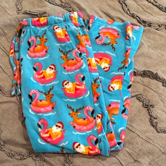 Vibrant Blue Pajama Pants with Pink Animal Print - Picture 1 of 5